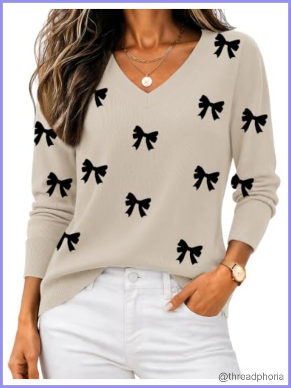 Women's V-Neck Long Sleeve Knit Pullover Sweater